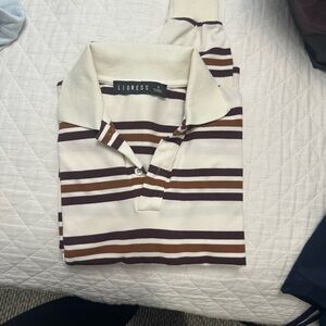 Lioness Knit Polo in Cream, Brown & Dark Brown Stripes
